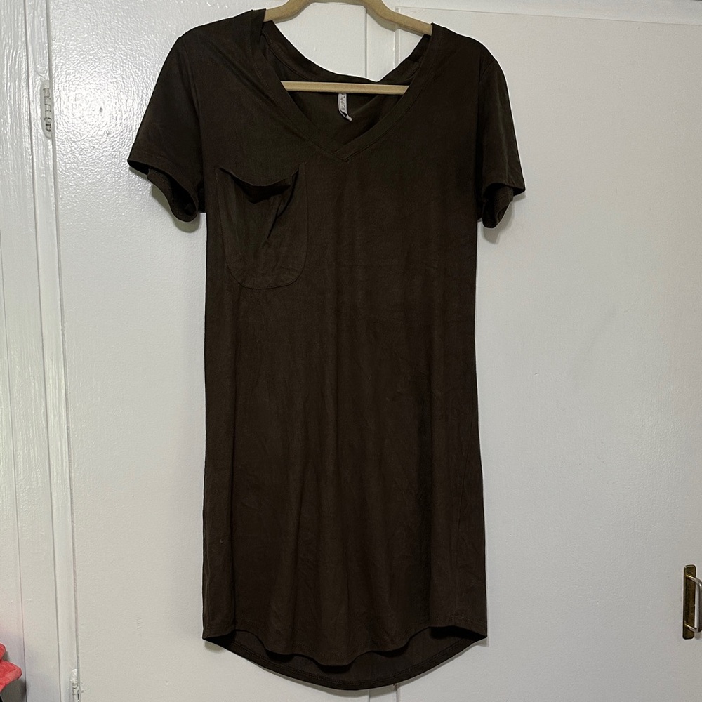 Olive V-Neck T-Shirt Dress